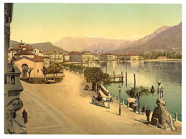 Lugano the quay II Tessin Vintage A4 Photo Print