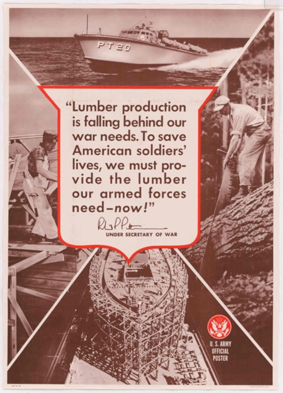 Lumber Production Wood American World War II Advert Poster