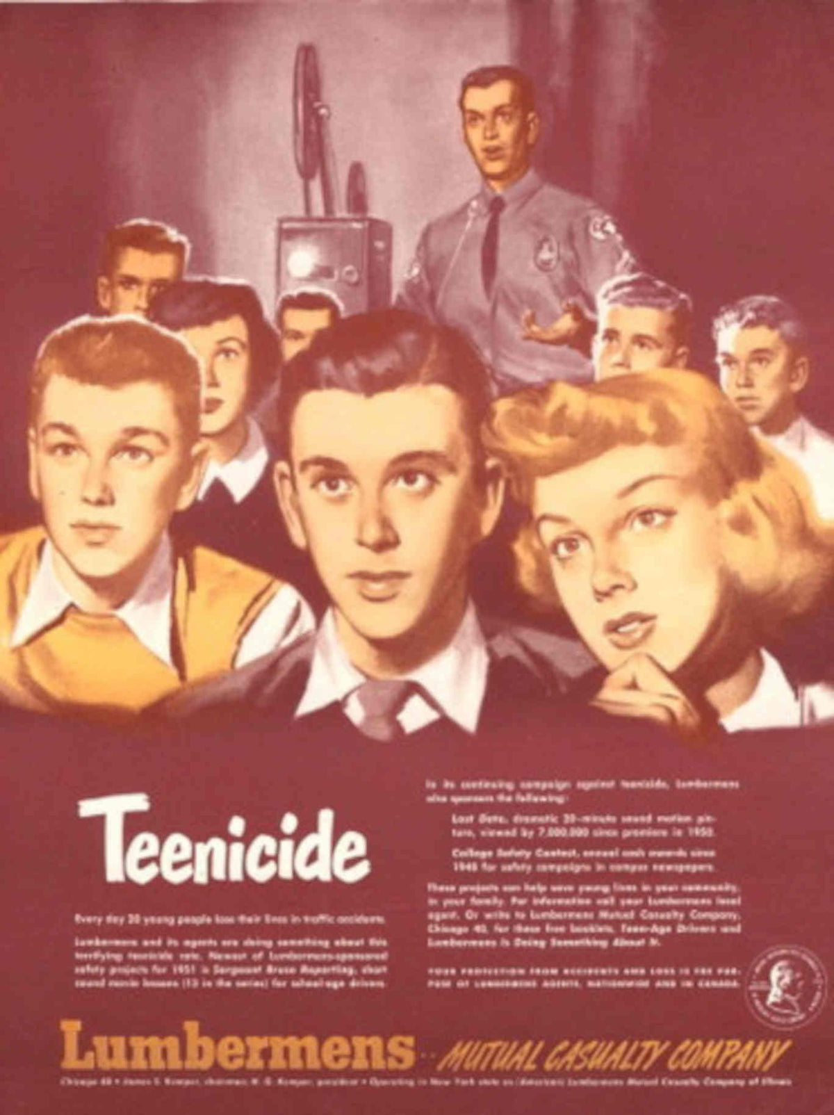 Lumbermens Teenicide Dates 1950s Vintage Retro Advert Poster