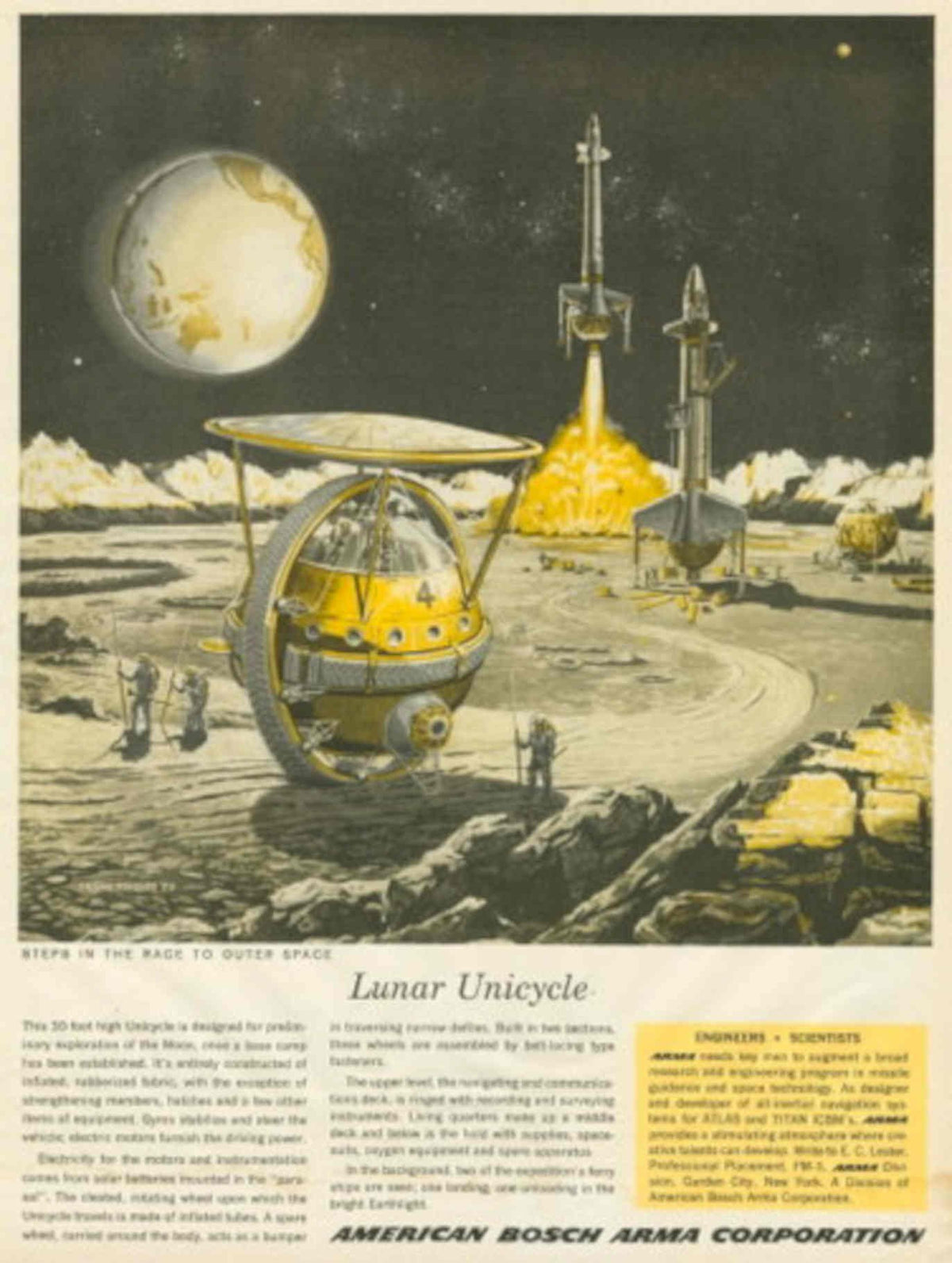 Lunar Unicycle Rocket 1950s Vintage Retro Advert Poster