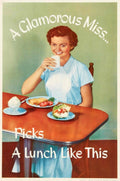 Lunch Woman Table Vintage Retro Advert Poster