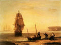 Luny Thomas Fishermen Unloading The Catch With A Merchant Ship In Calm Water Off Brymer Bay Devon A4 Photo Print