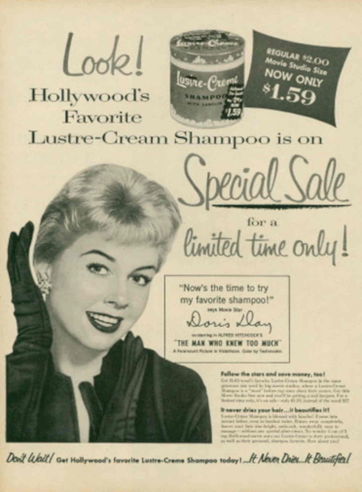 Lustre Cream Shampoo 1950s Vintage Retro Advert Poster