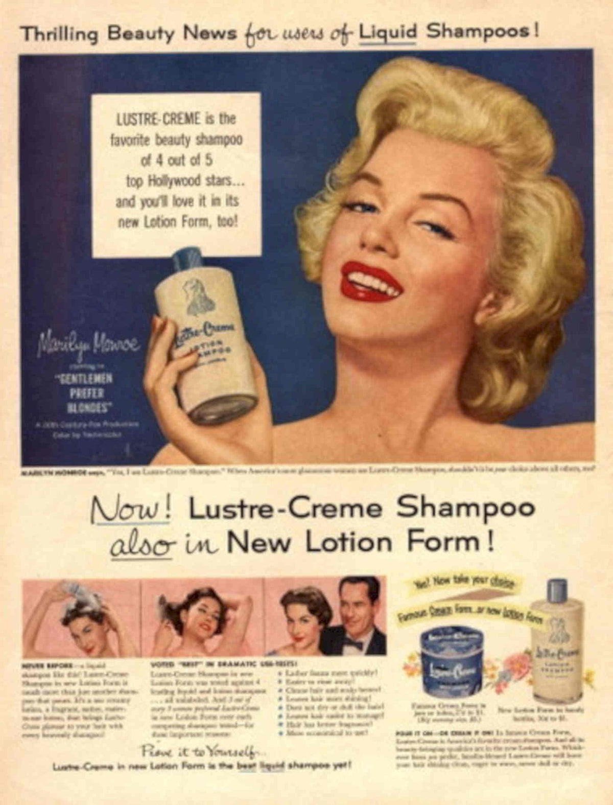 Lustre Creme Monroe 1950s Vintage Retro Advert Poster
