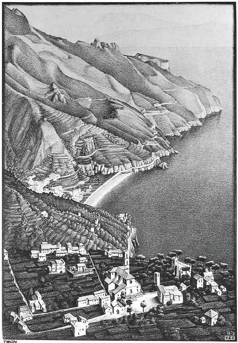 M C Escher ravello and the coast of amalfi A4 Photo Print
