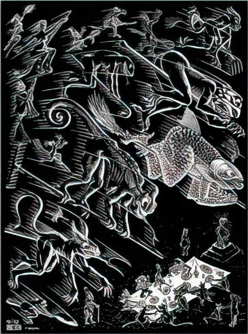 M C Escher fishes and scales Art A4 Photo Print
