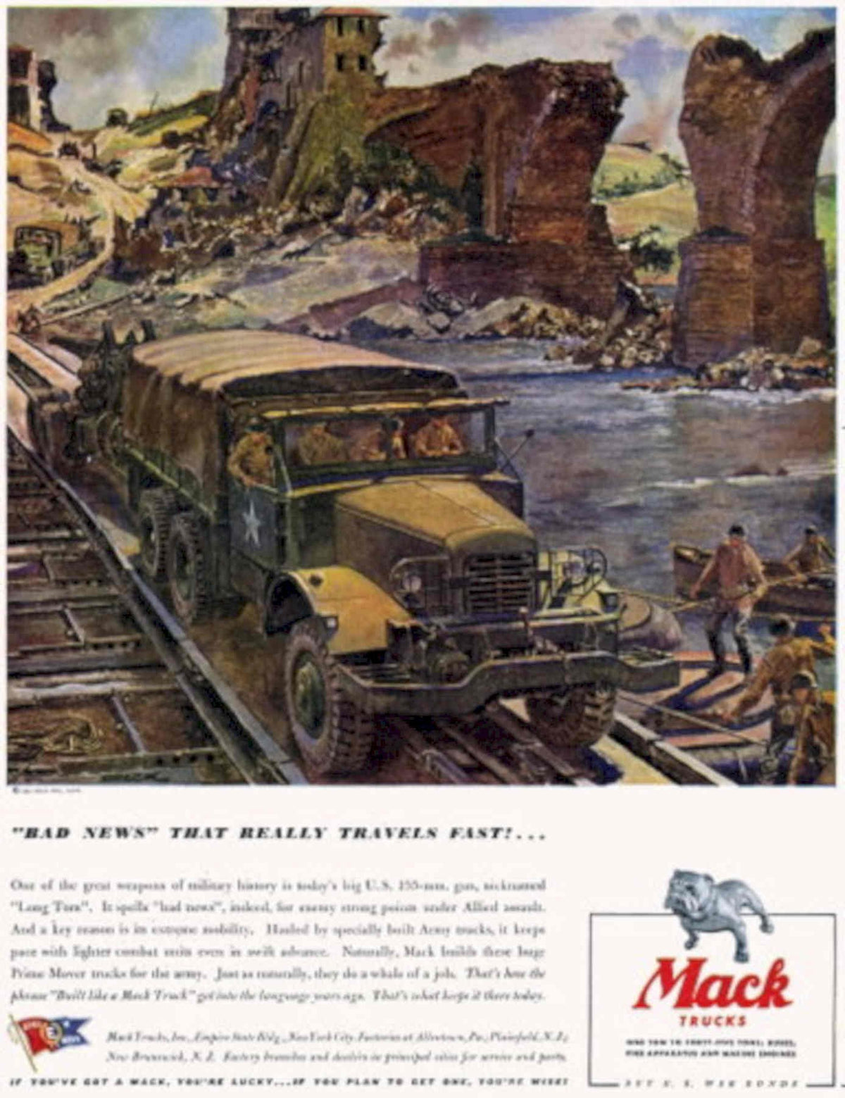 Mack Trucks Army 1940s Vintage Retro Advert Poster