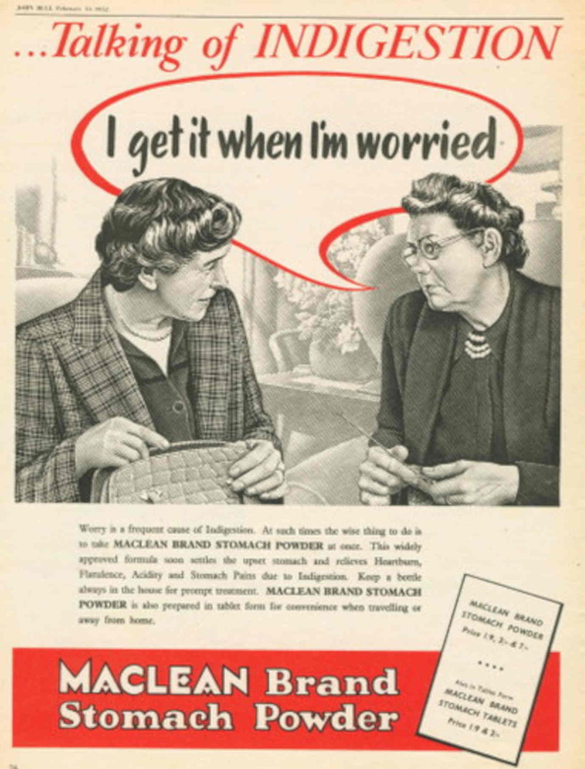 Maclean Stomach Powder 1950s Vintage Retro Advert Poster