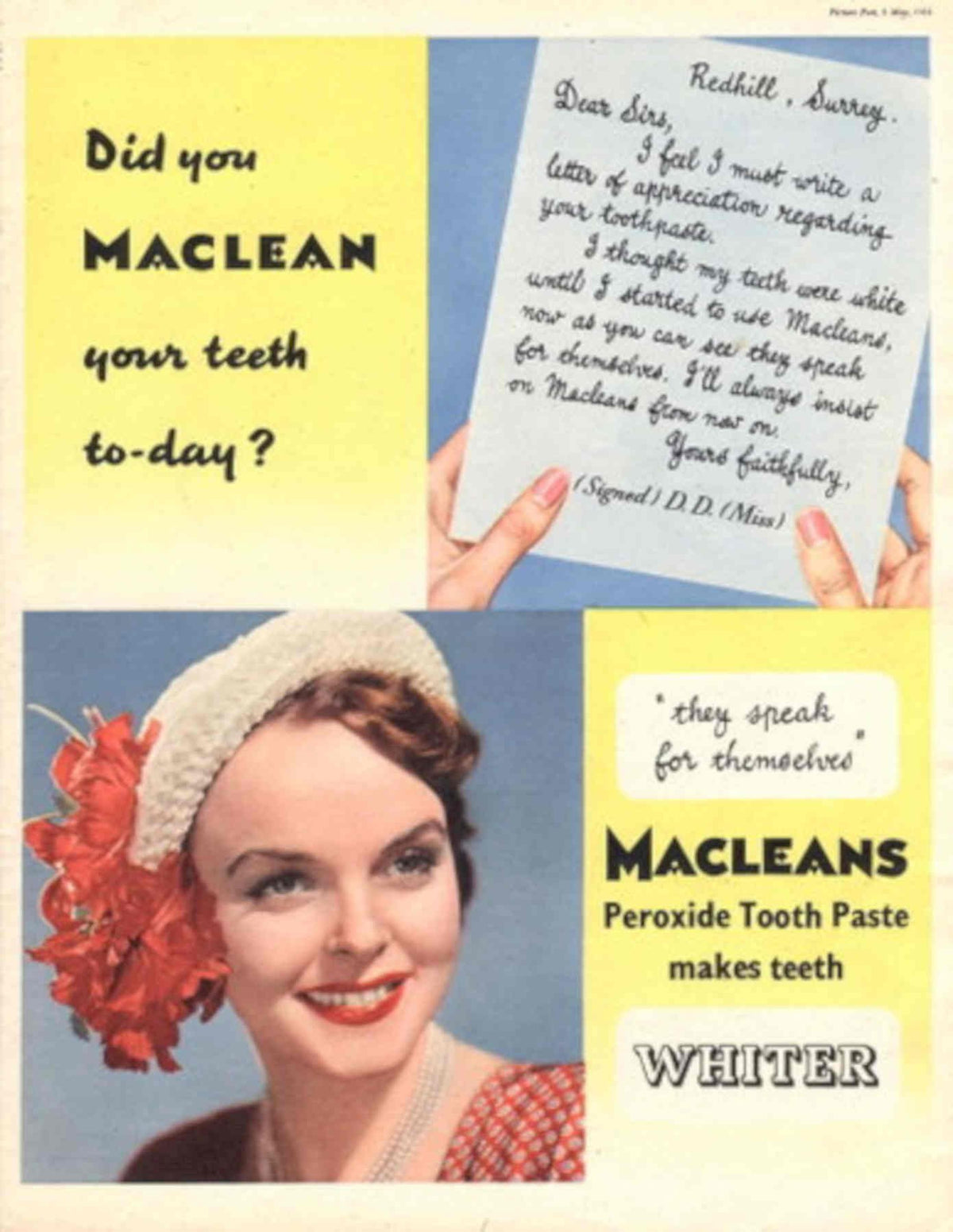 Macleans Peroxide Teeth 1950s Vintage Retro Advert Poster