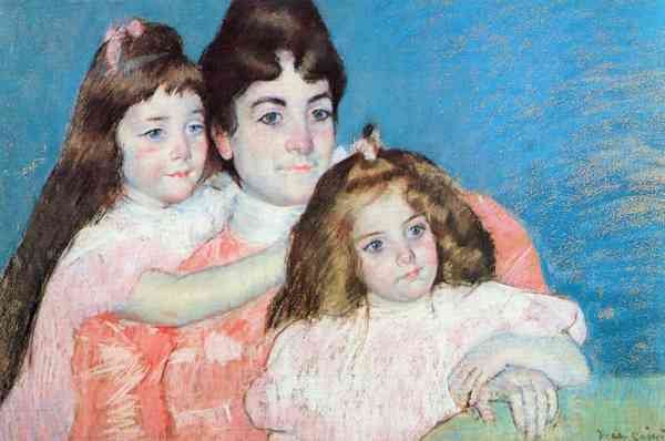 Madame A.F. Aude with her two daughters by Cassatt A4 Photo Print