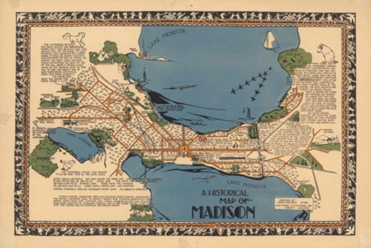 Madison Map Lake Vintage Retro Advert Poster