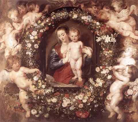 Madonna in Floral Wreath A4 Photo Print