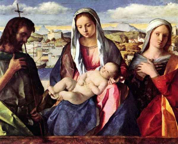 Madonna with John the Baptist and a saint by Bellini A4 Photo Print