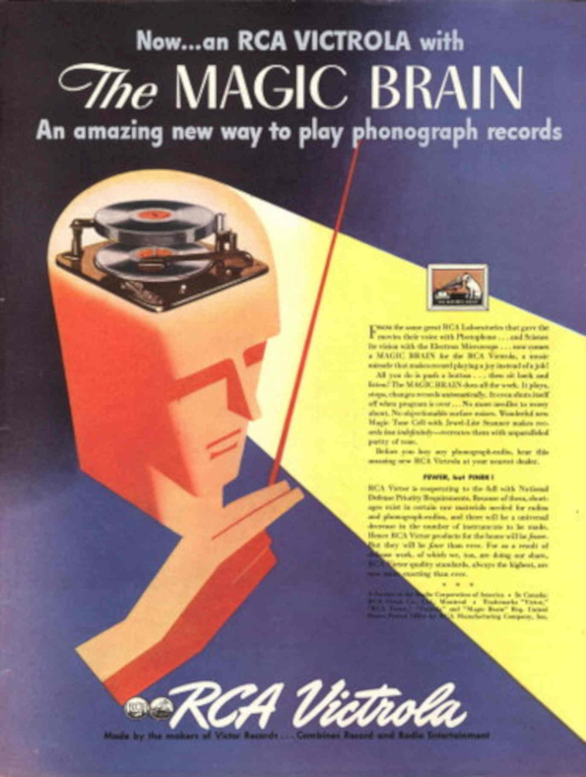 Magic Brain Victrola 1940s Vintage Retro Advert Poster