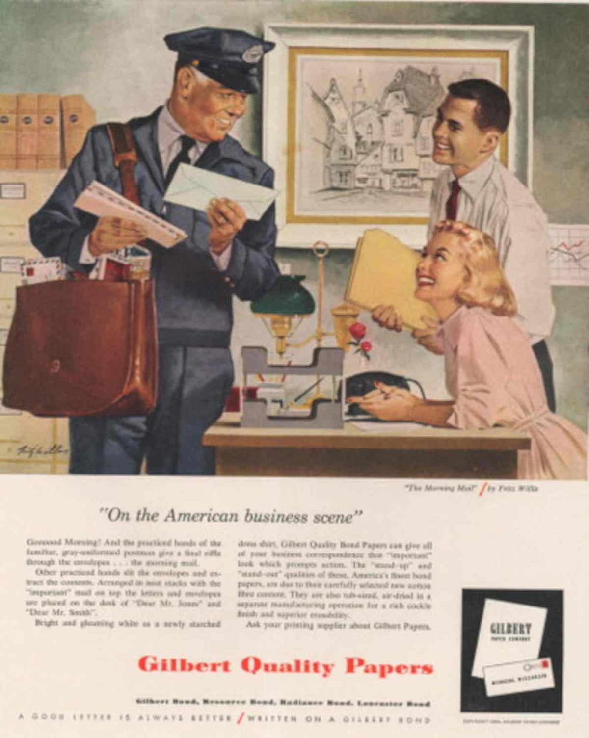Mail Cart Papers 1950s Vintage Retro Advert Poster