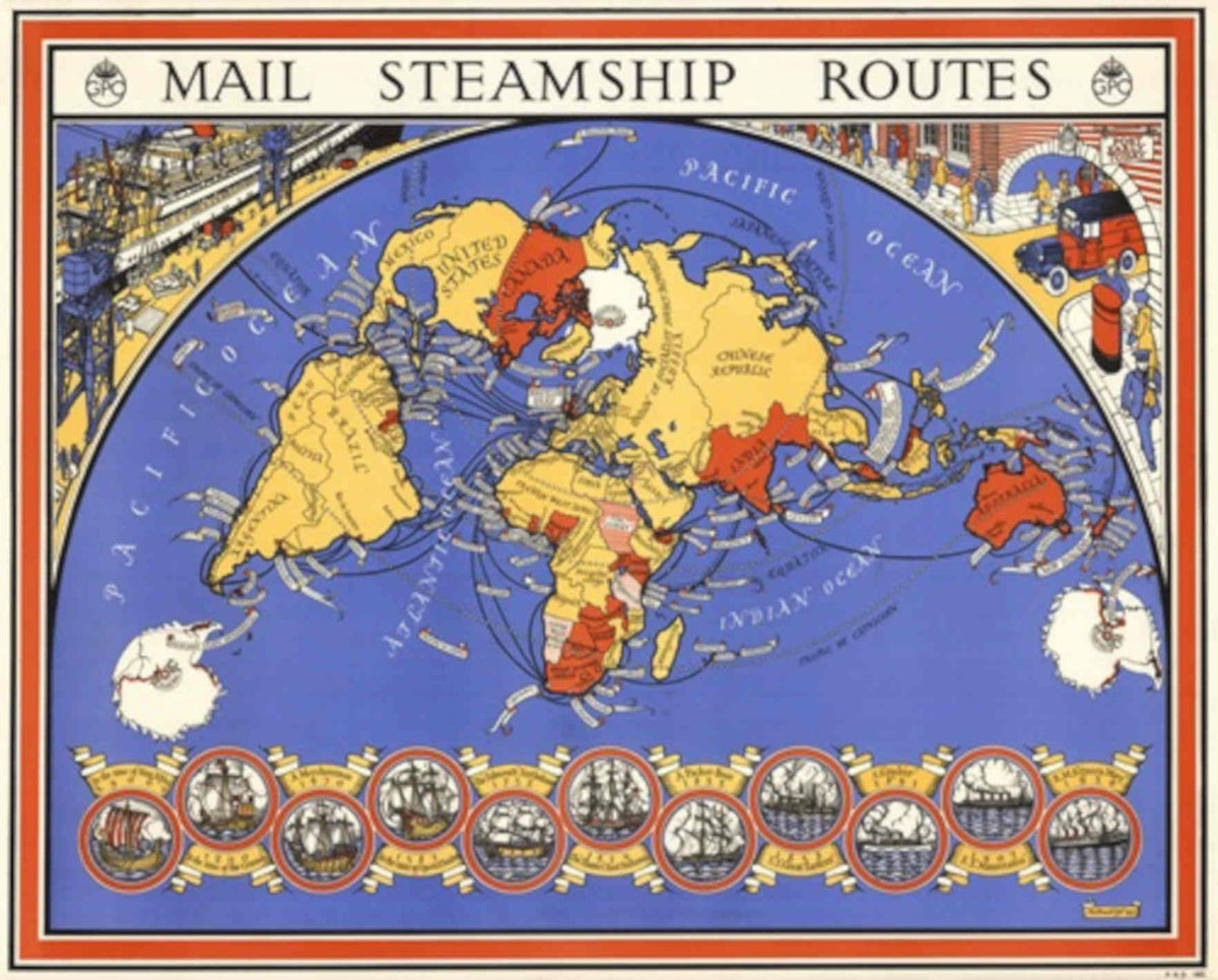 Mail Steamboat Routes Vintage Retro Advert Poster