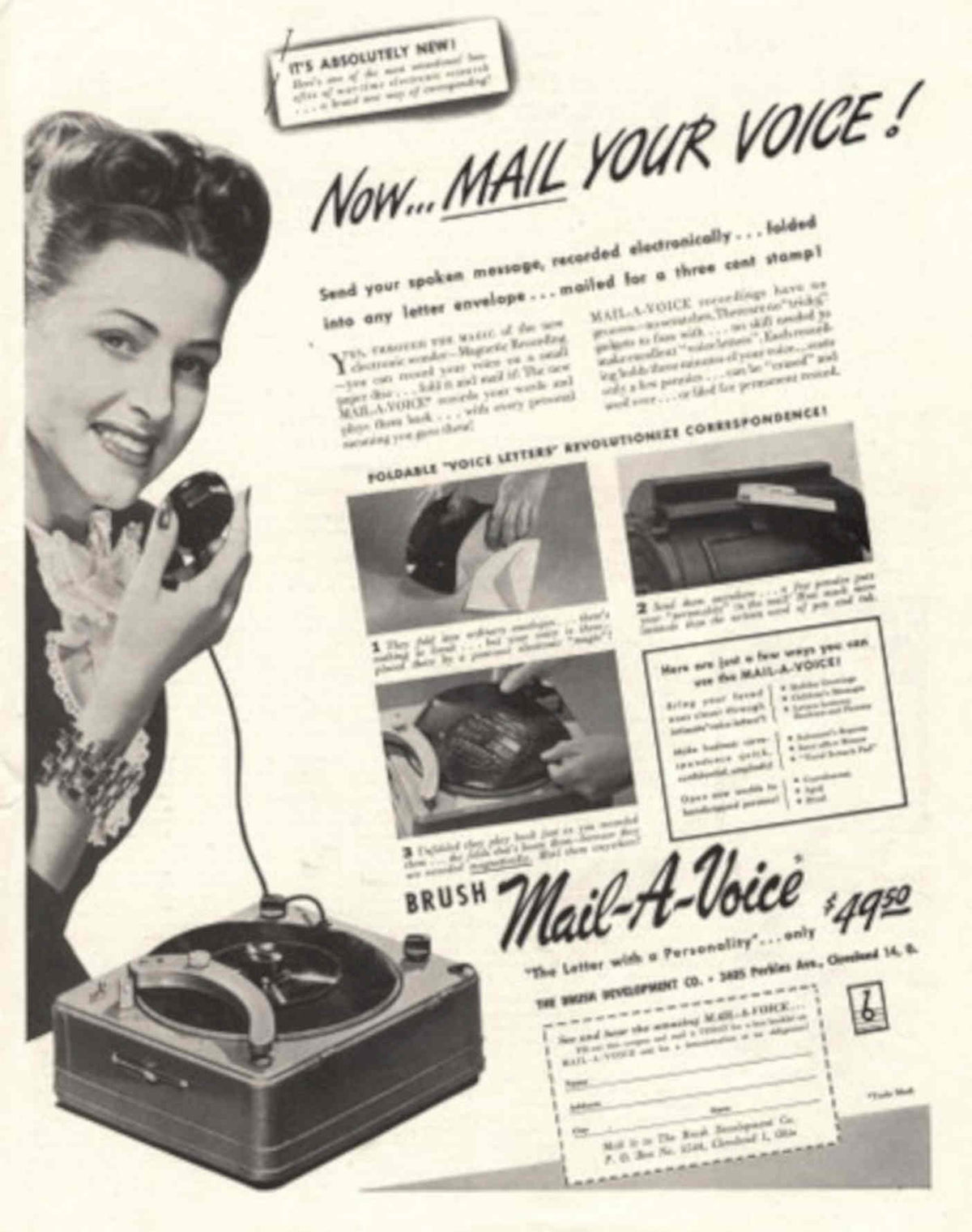 Mail Voice Device 1940s Vintage Retro Advert Poster