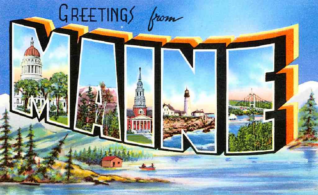 Maine Luggage Label Vintage A4 Photo Print
