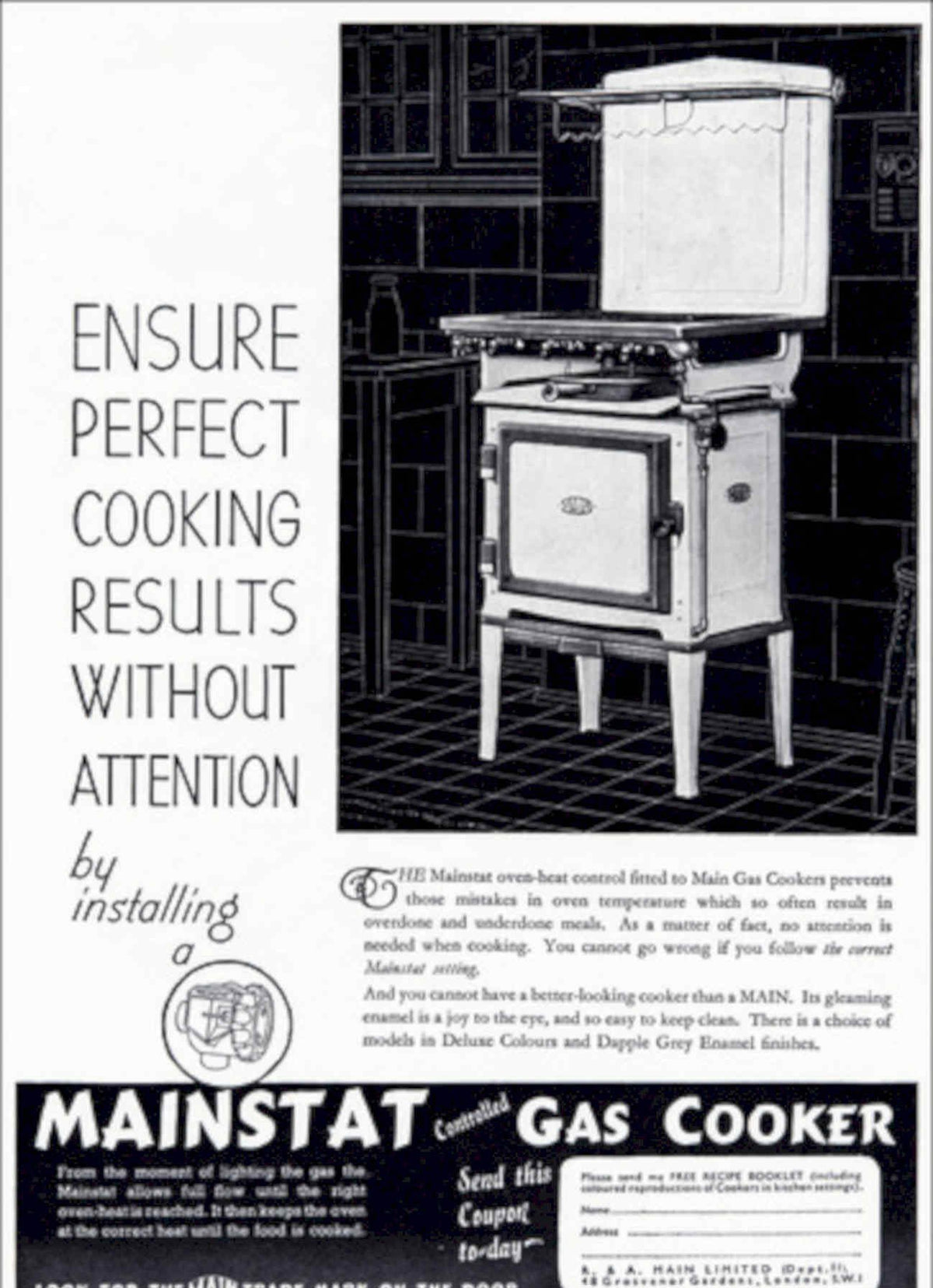 Mainstat Gas Cooker Vintage Retro Advert Poster A4 Photo Print