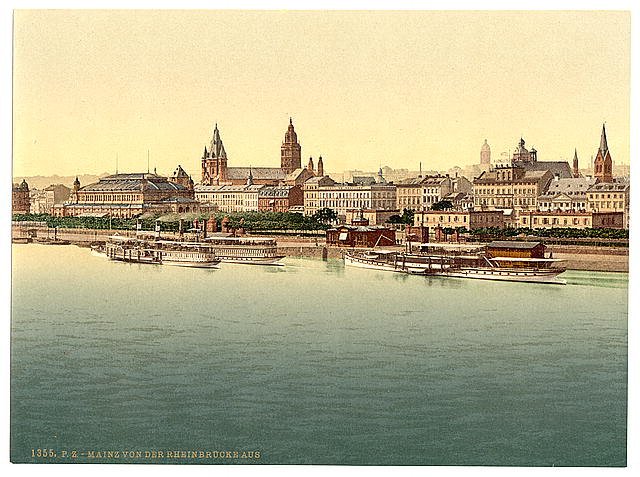 Mainz from Rhine Bridge the Rhine Vintage A4 Photo Print