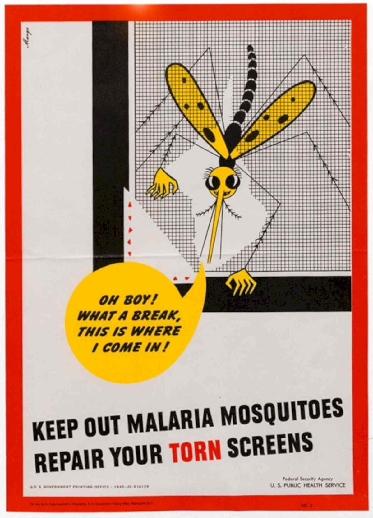 Malaria Mosquitoes Repair American World War II Advert Poster
