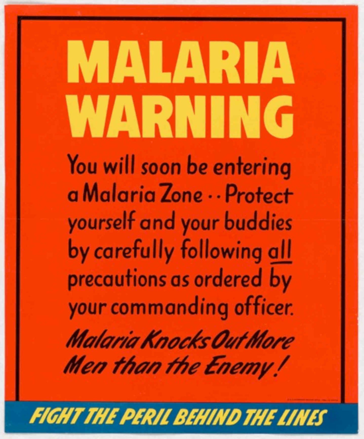 Malaria Warning Zone American World War II Advert Poster
