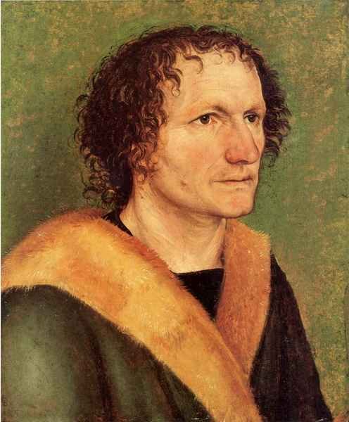Male portrait in front a green background by Durer A4 Photo Print
