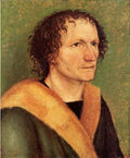 Male portrait in front a green background by Durer A4 Photo Print