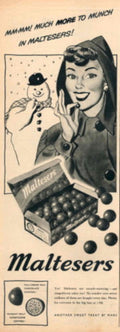 Maltesers Snowman Box 1950s Vintage Retro Advert Poster