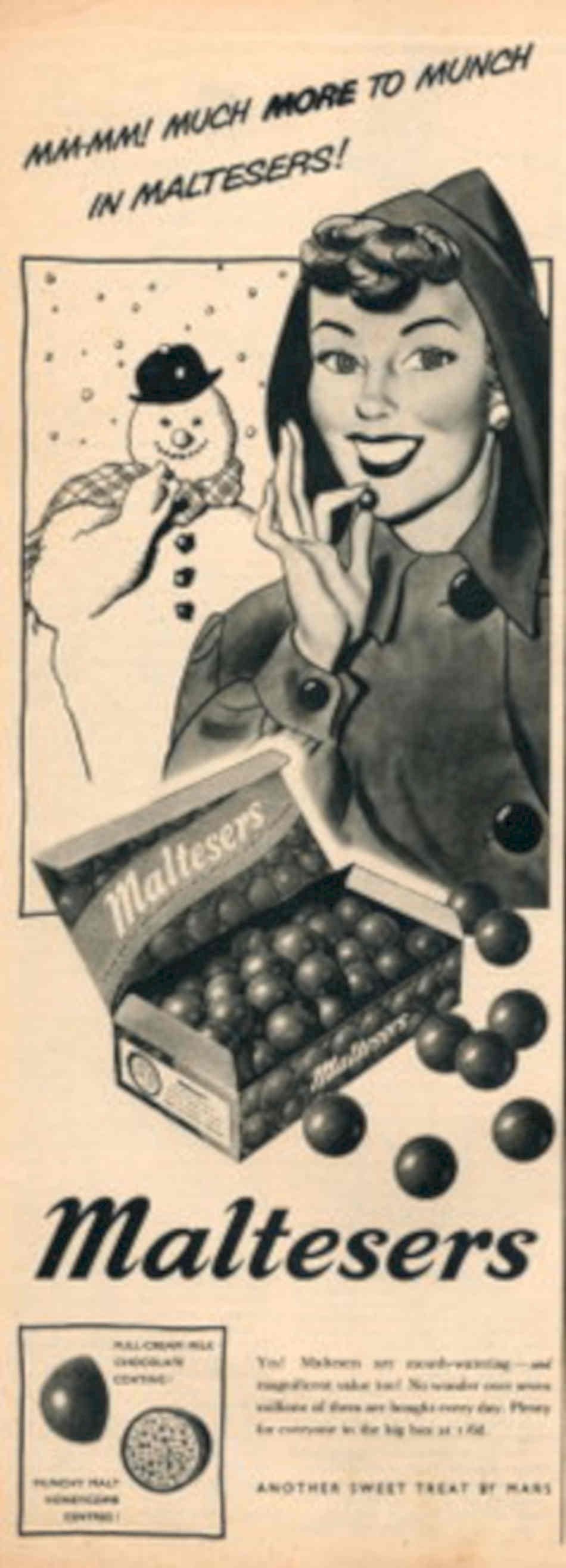 Maltesers Snowman Box 1950s Vintage Retro Advert Poster