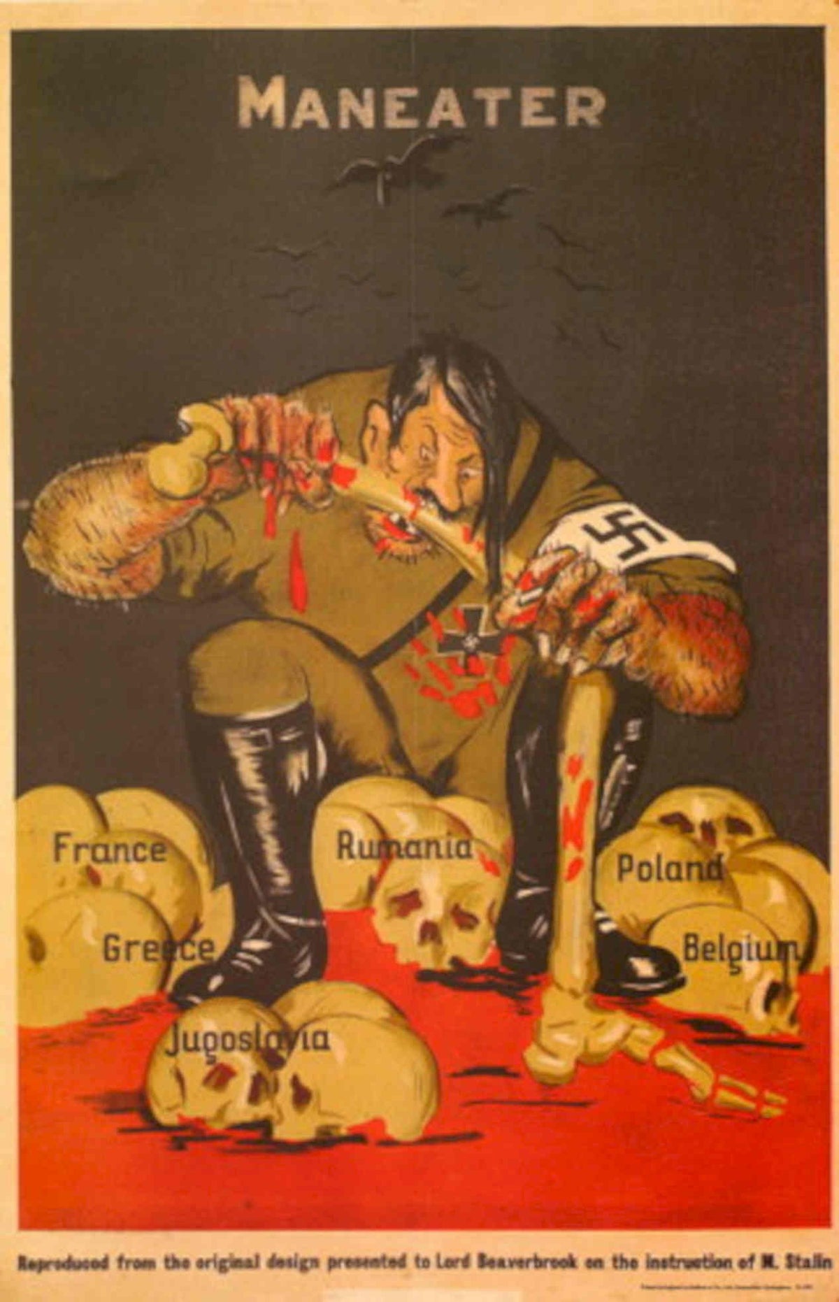 Man Eater Hitler 1940s Vintage Retro Advert Poster