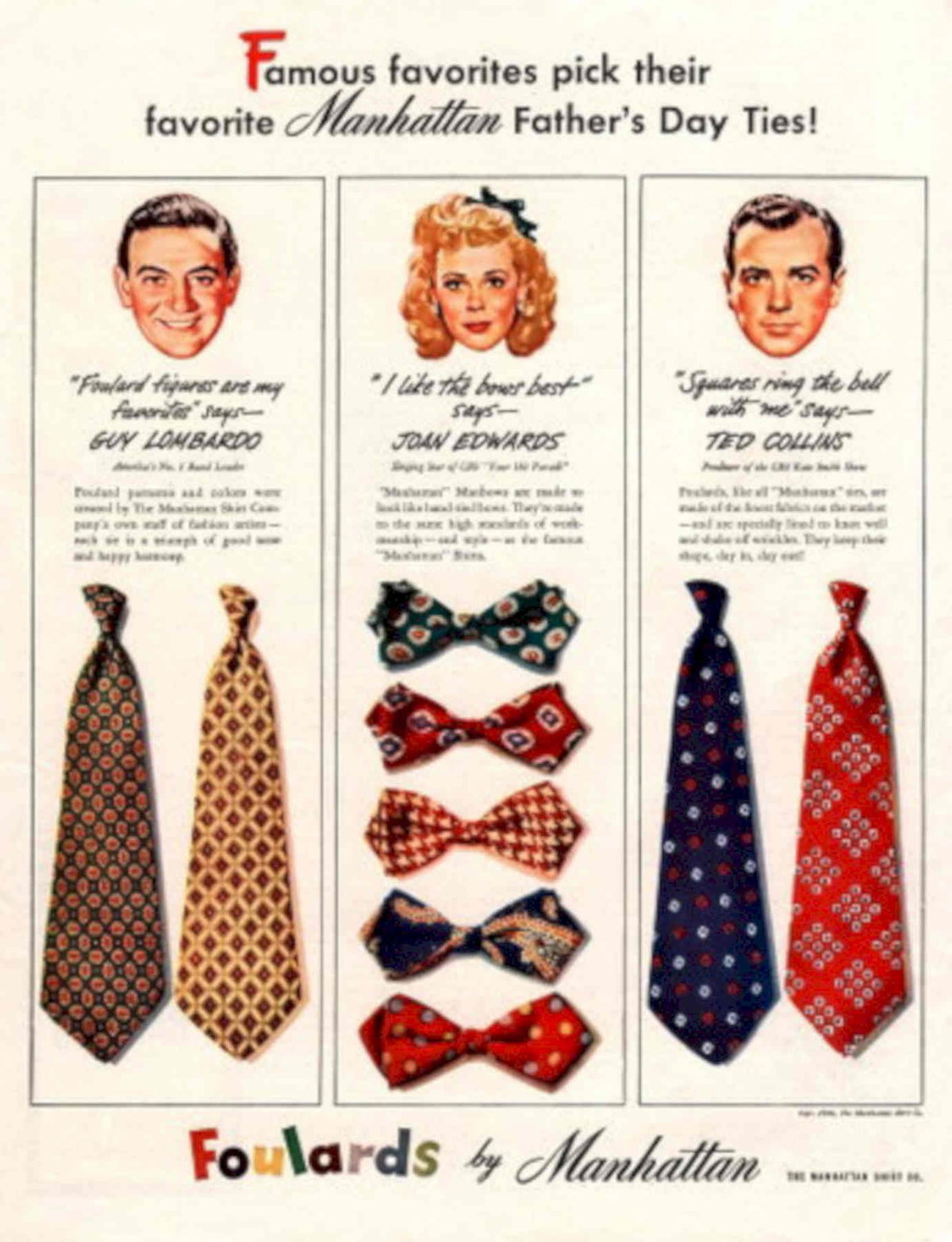 Manhattan Ties Patterns 1940s Vintage Retro Advert Poster