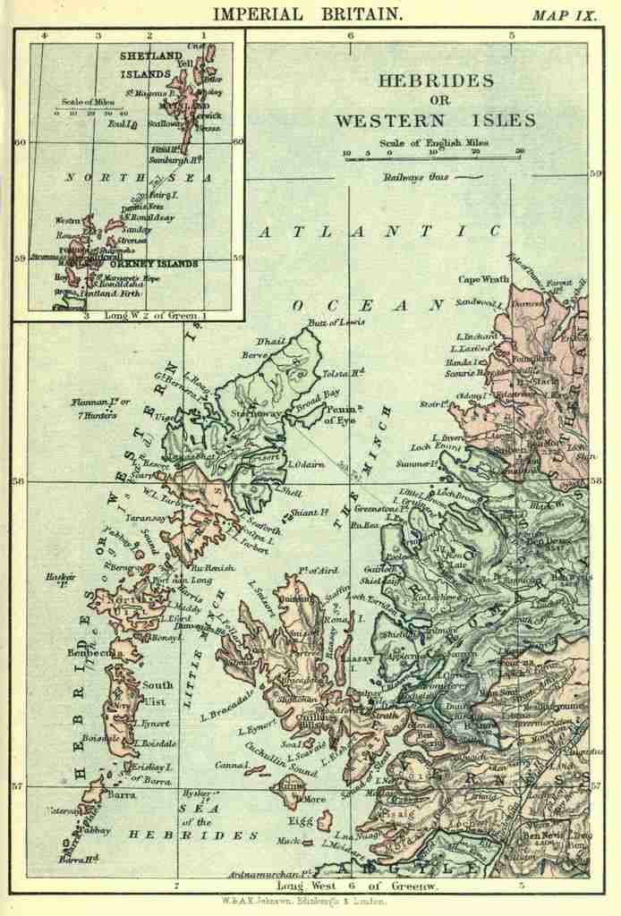 Map Imperial Britain 1898 Hebrides or Western Isles Vintage A4 Photo Print