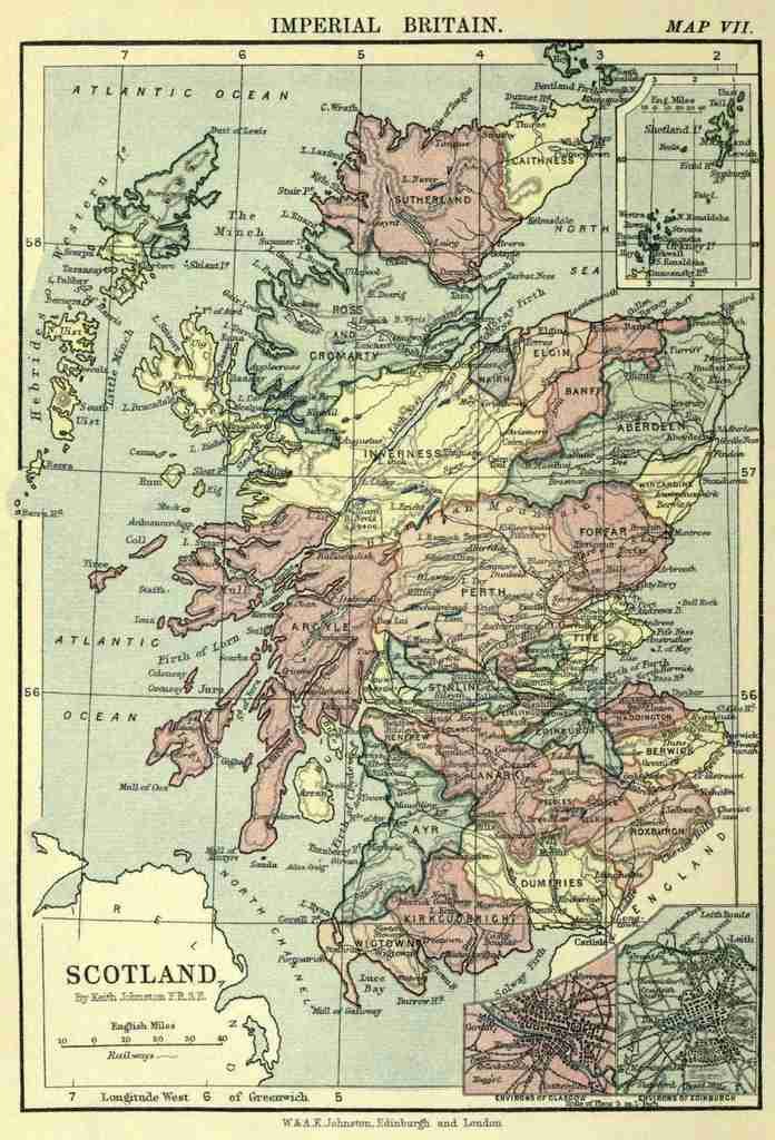 Map Imperial Britain 1898 Scotland Vintage A4 Photo Print