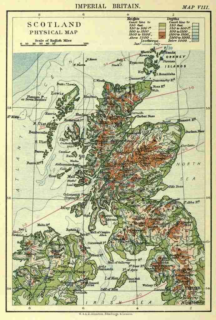 Map Imperial Britain 1898 Scotland physical A4 Photo Print