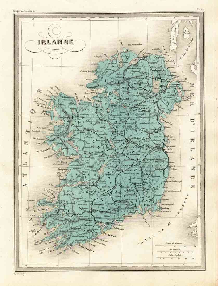 Map Ireland Britain Malte Brun Sarrazin 1880 A4 Photo Print