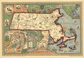 Map Massachusetts Vintage Retro Advert Poster