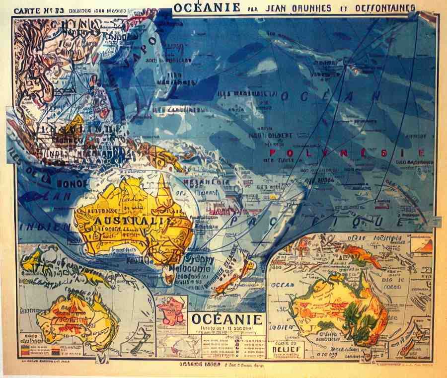 Map Oceanie Vintage Advert A4 Photo Print