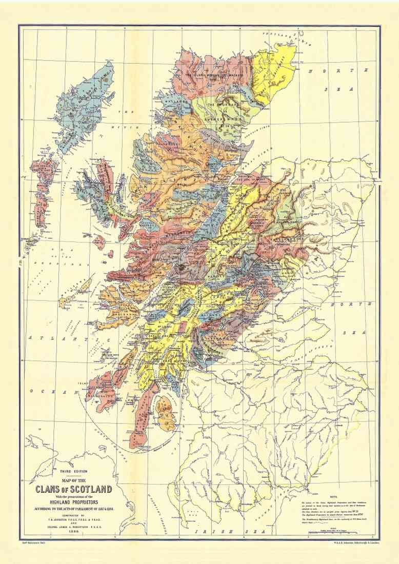 Map The Scottish Clans & their Tartans nd Scotland divided into clans 1899 A4 Photo Print 2