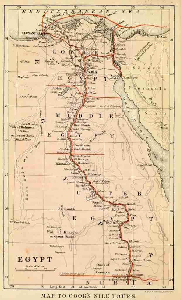 Map Up the Nile by steam 1872 Map to Cooks Nile Tours A4 Photo Print