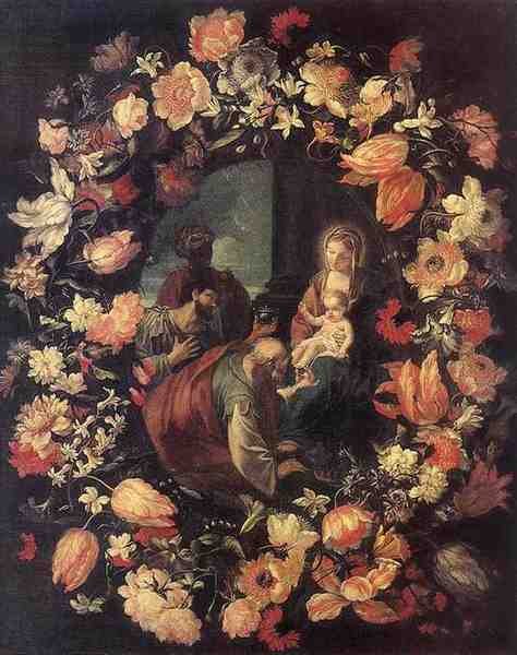 Maratti Carlo Adoration Of The Magi In Garland A4 Photo Print