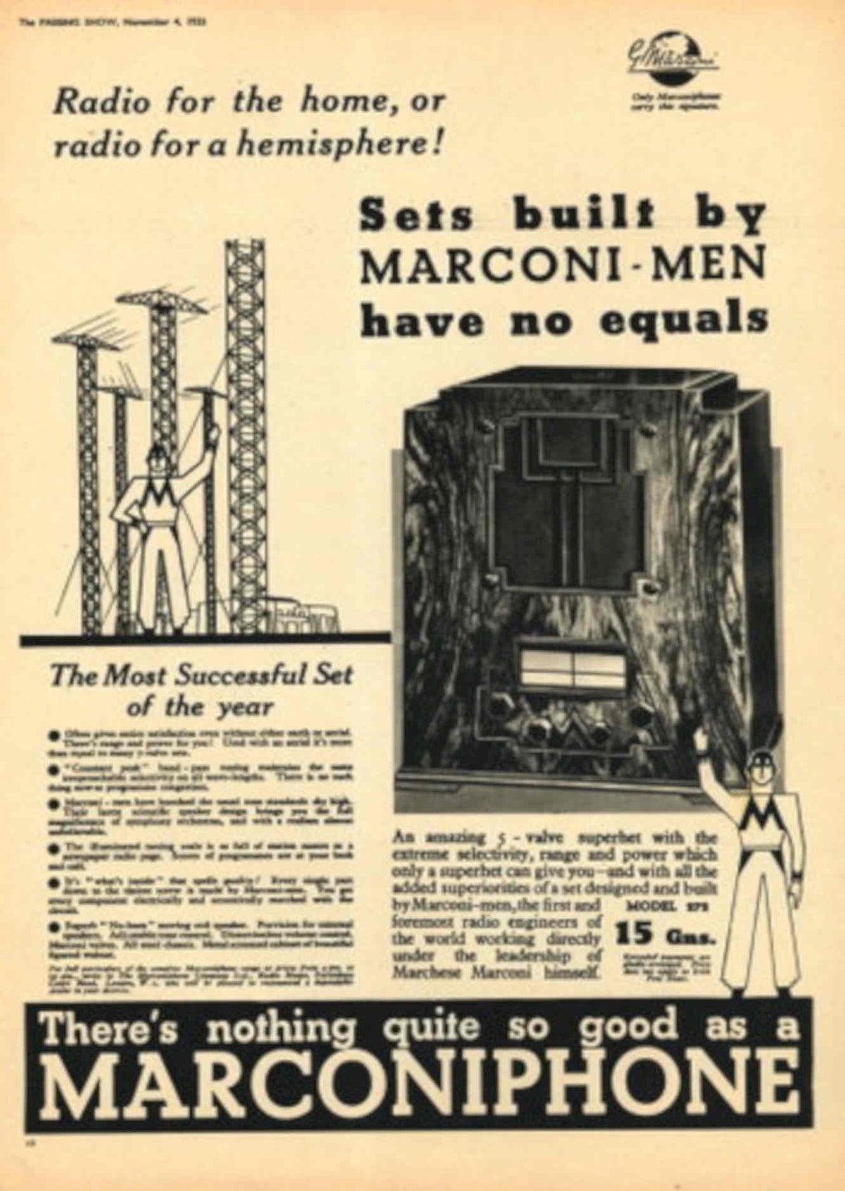 Marconiphonie Radio Set 1930s Vintage Retro Advert Poster