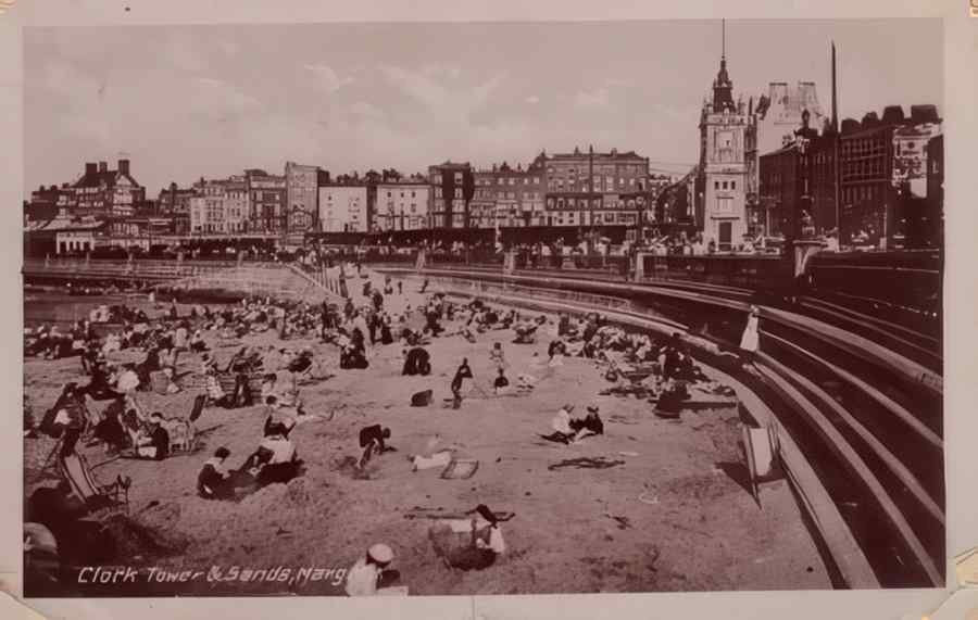 Margate Clock Tower And Sands 1921 Vintage A4 Photo Print