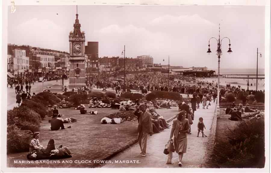 Margate Gardens And Clock Tower Vintage A4 Photo Print