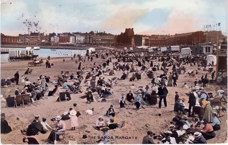 Margate The Sands Colour 1911 Vintage A4 Photo Print