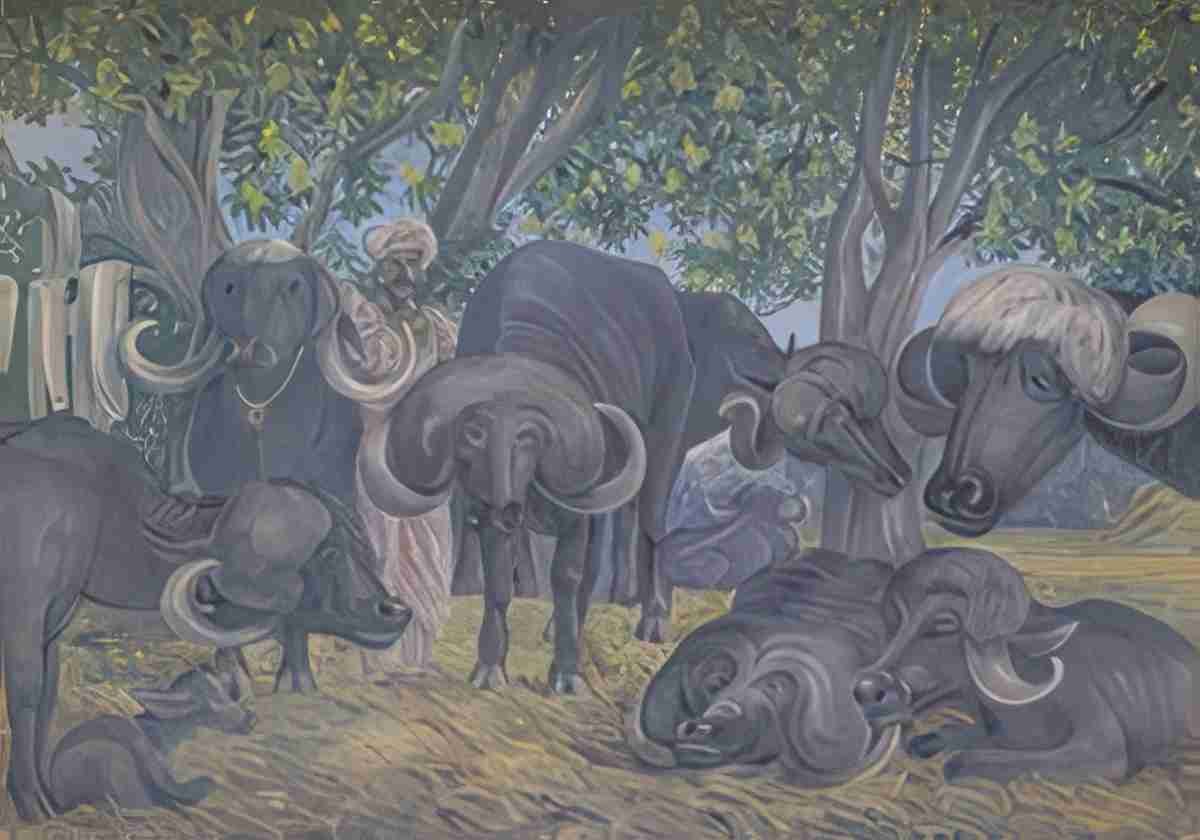 Marianne North Buffalos of Bhownuggar Kattiwah India Febr Art A4 Photo Print