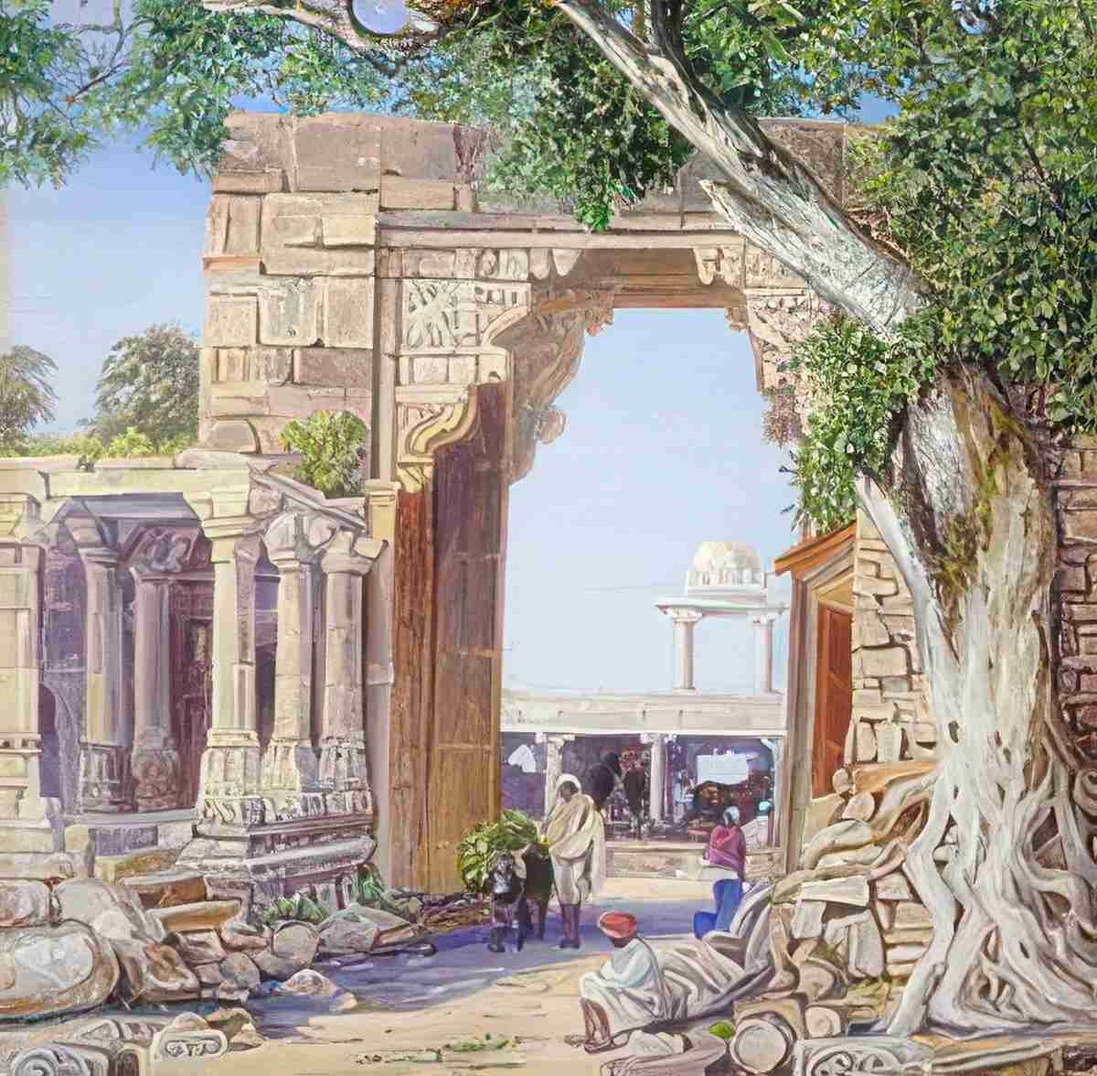 Marianne North Elephant Gate Neem Tree at Chittore India Art A4 Photo Print