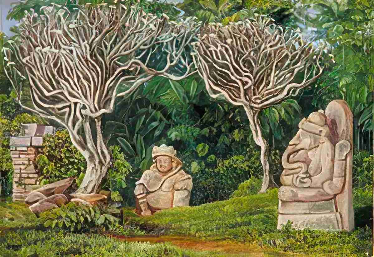 Marianne North Hindu Idols Frangipani Trees at Singosari Java Art A4 Photo Print
