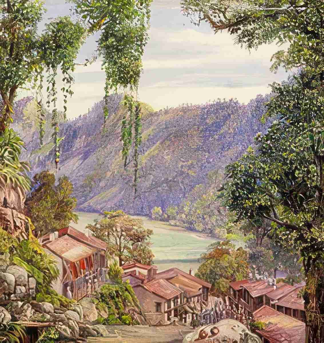 Marianne North Looking down the Bazaar Lake of Nynee Tal Kumaon North West India Bo Art A4 Photo Print