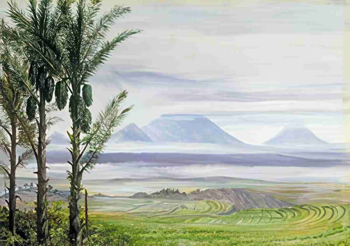 Marianne North Volcanoes from Temangong with Sugar Palms in the Foreground Java Art A4 Photo Print